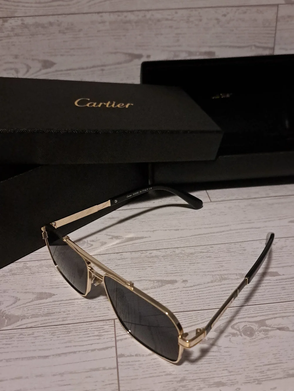 Cartier Gold Sunglasses with Black Lenses